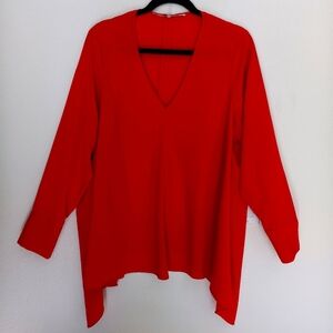 Rachel Roy Blouse Women's Red Size OX (Size 14W 14/16) Long‎ Sleeve V-Neck